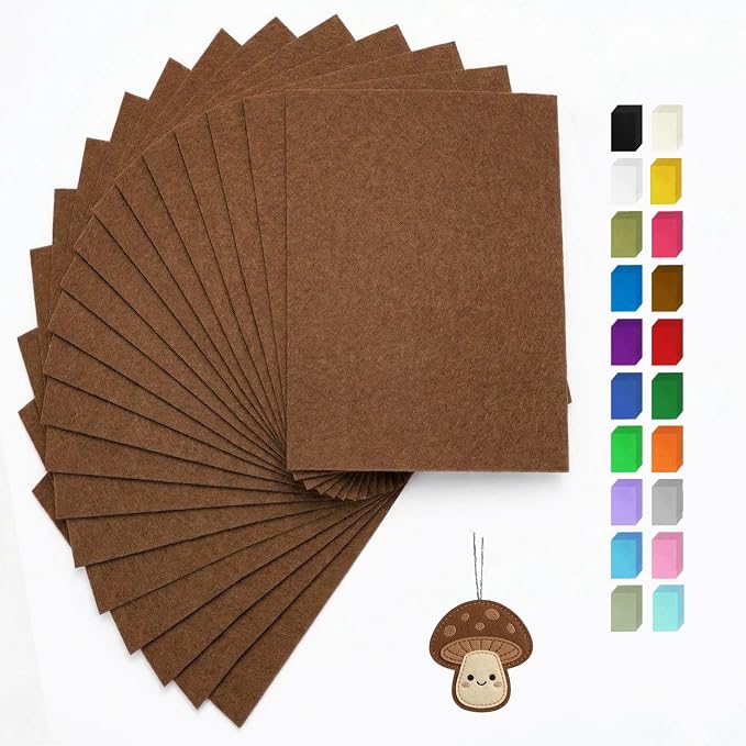 Brown Felt Fabric Sheets Stiff 20 Pcs 8" X 12", 1mm Thick Assorted Color Sewing by FANOMMI