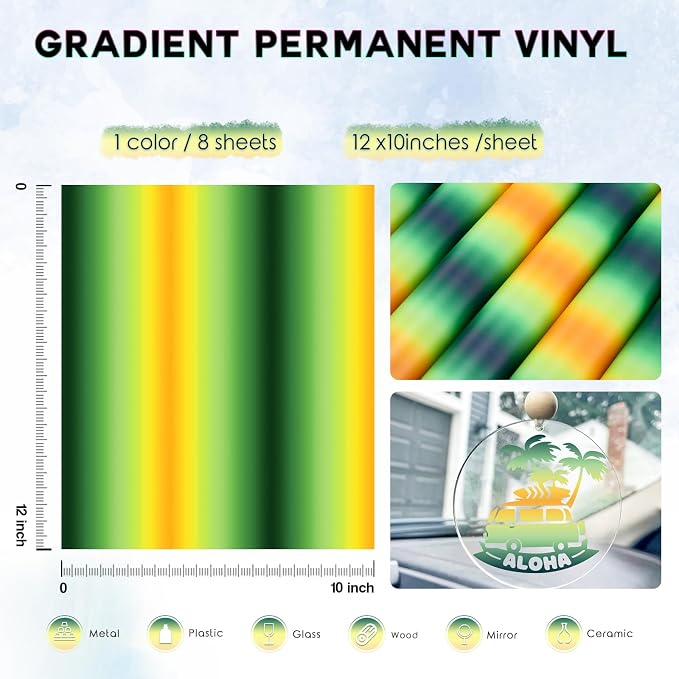 Tintnut Rainbow Permanent Vinyl 8 Pcs12x10in Orange Green Yellow Gradient | - Image 2