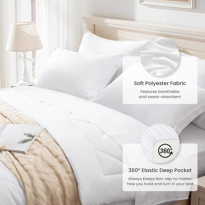 Love's cabin Full Comforter Set White, 7 Pieces Full Bed in a Bag, All Season - Image 3