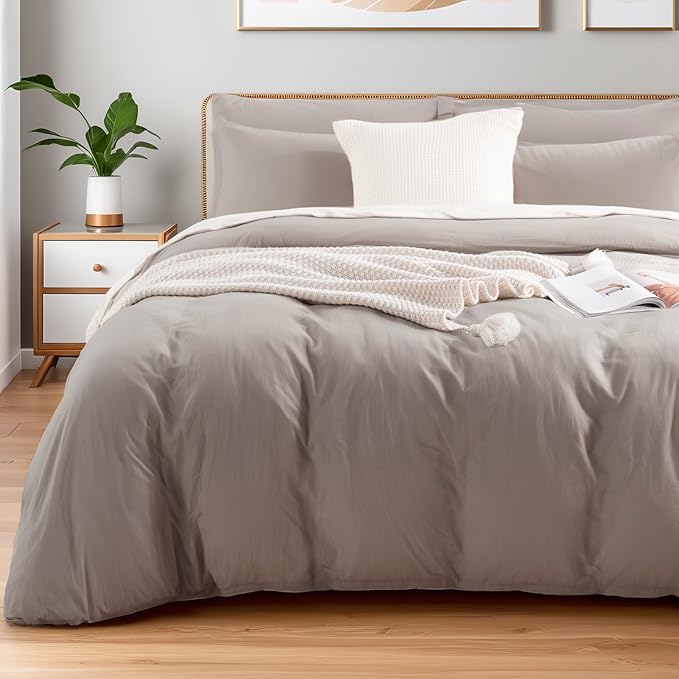 NEXHOME PRO Duvet Cover Set Queen Size Linen Look Textured Organic Natural 100% by NEXHOMEPRO