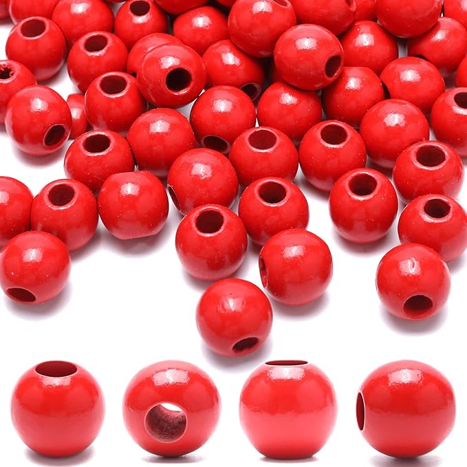 240Pcs Red Wood Beads 16mm for Craft Large Hole Wood Beads Hole: 6mm by Dabaiitechann