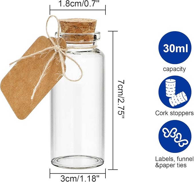 Kingrol 70 Pack 30ml Cork Stoppers Glass Bottles, Wishing Bottles - Image 3