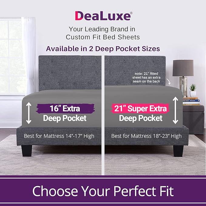 DeaLuxe Cal King Fitted Sheet Only Deep Pocket - 17in - 21in Inch + Extra Deep - Image 2