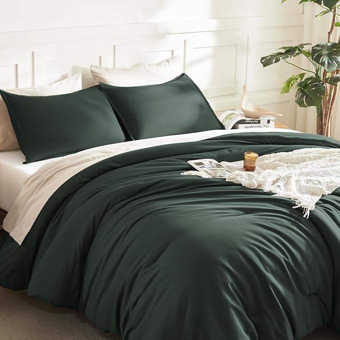 Litanika Forest Green Comforter Set Queen Size, 3 Pieces Lightweight Solid - Image 5