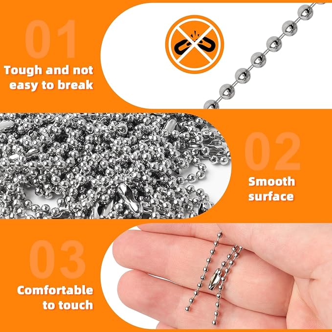 200 pcs 100 mm Long Bead Connector Clasp Ball Chains Keychain Tag Keychain Ball - Image 3