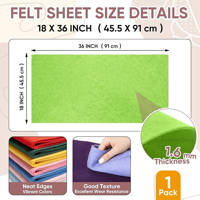 Soft Felt Fabric Sheet 18" x 36", 1.6mm Acrylic Craft Felt, Apple Green | Soft - Image 2