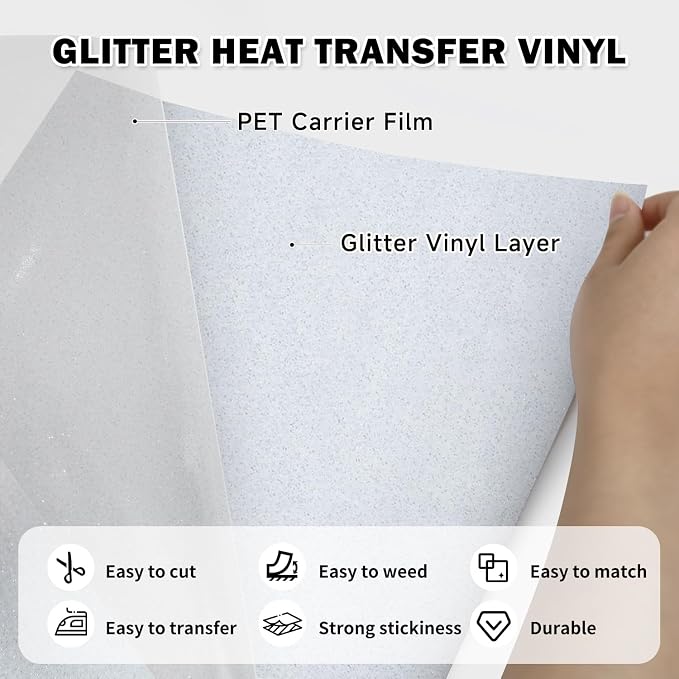 TUMIYA White Glitter Heat Transfer Vinyl HTV Roll - Image 3