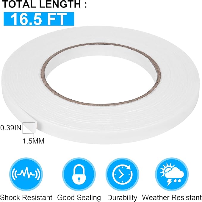 Double Sided Foam Tape 0.39In x 16.5FT, Mounting Tape Heavy Duty, Strong - Image 2