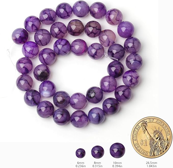 60pcs Smooth Natural Purple Agate Beads，6mm Dragon Vein Gemstone Round Loose - Image 2