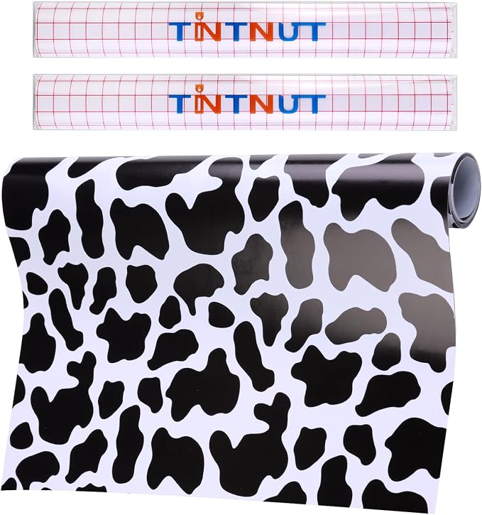 Tintnut Cowhide Permanent Vinyl Black White Adhesive Vinyl Roll 12in x 5ft | by Tintnut