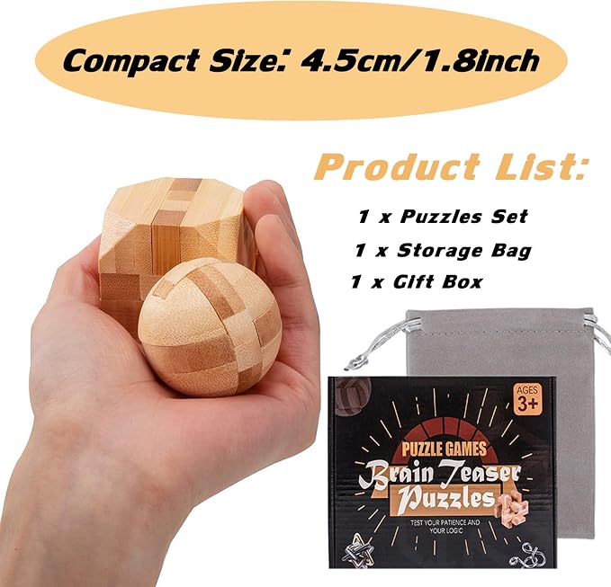 VolksRose 15pcs Wooden Brain Teaser Puzzles, IQ Challenge Puzzle Games - Image 5