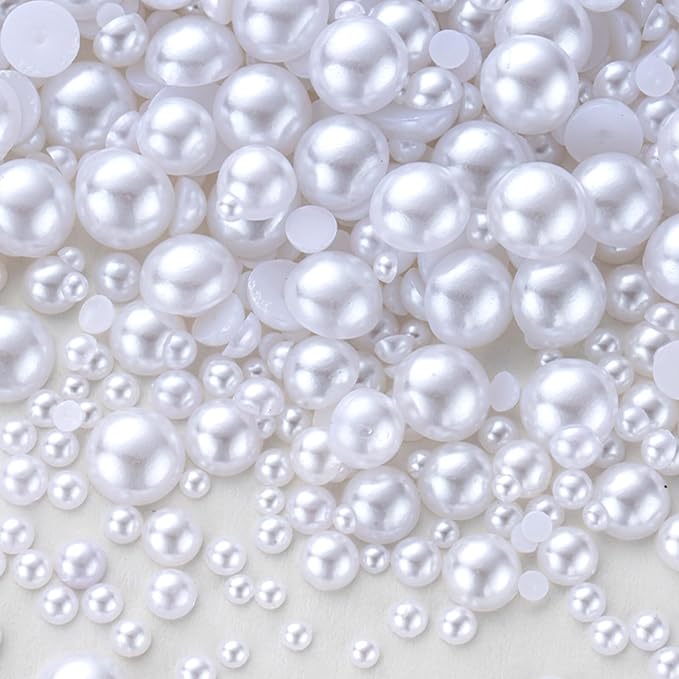 1500PCS 3-14mm White Flatback Pearls, 150g Half-Round ABS Pearls - Image 2
