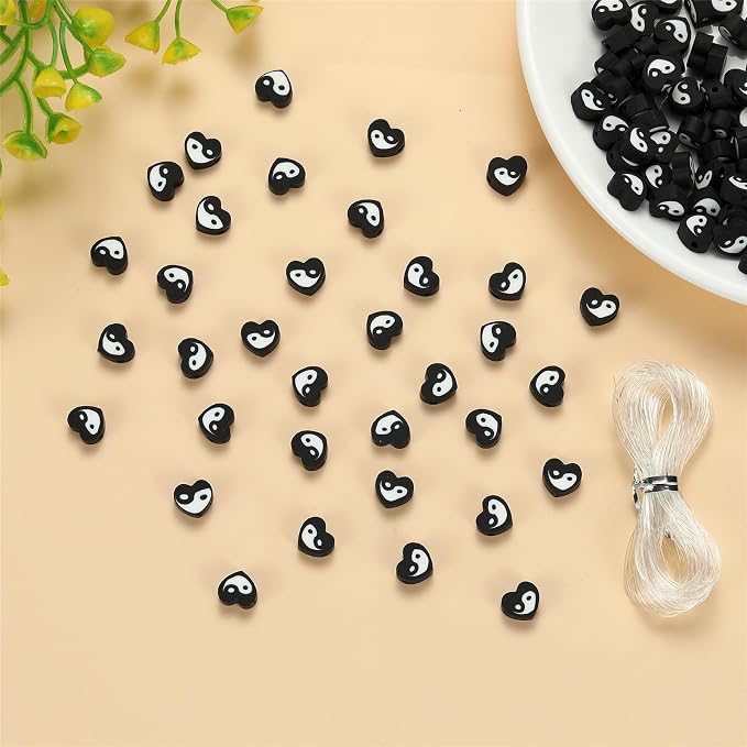 100Pcs 10MM Polymer Clay Beads, Tai Chi Heart Clay Bead Charms - Image 2