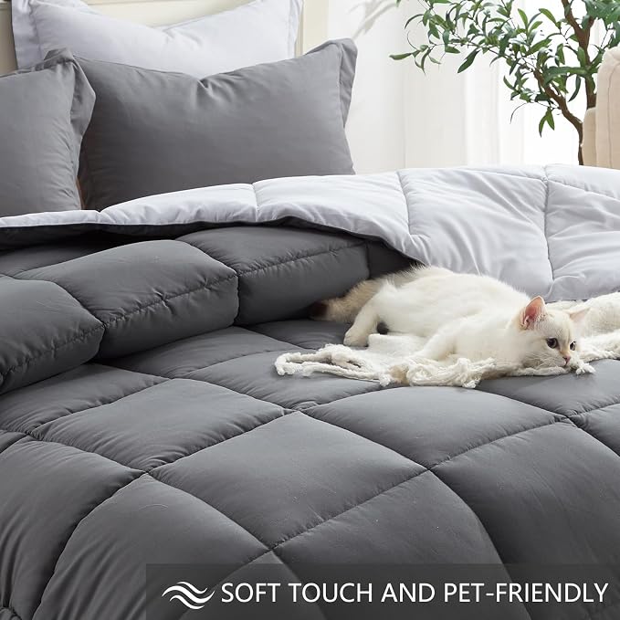 Homelike Moment Queen Comforter Set Grey, Comforters Queen Size Set, Soft - Image 4