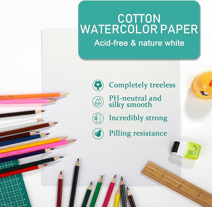 TecUnite 60 Sheets Watercolor Paper Pad Bulk Art White Cold Press Painting Paper - Image 2