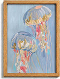 Framed Blue Jellyfish Canvas Wall Art, Ocean Painting Picture Wall Decor by HJYQLN