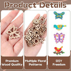 100 PCS Unfinished Wood Crafts Wood Slice Leaf Bird Flowers Butterfly Pattern - Image 3