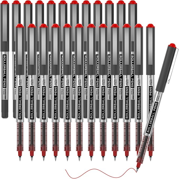 Shuttle Art RollerBall Pens, 25 Pack Red Fine Point Roller Ball Pens, 0.5mm by ShuttleArt