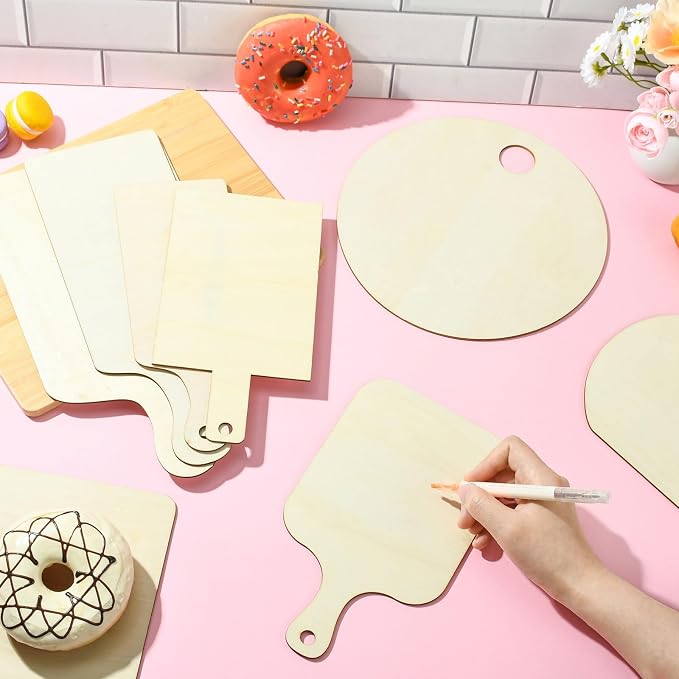 10 pcs 10 Styles Cutting Board Theme Unfinished Wooden Cutout Charms Rectangle - Image 5