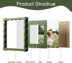 8x8 Picture Frame with Mat for 6x6, Wavy Edge Wooden Real Glass Photo Frame for - Image 5