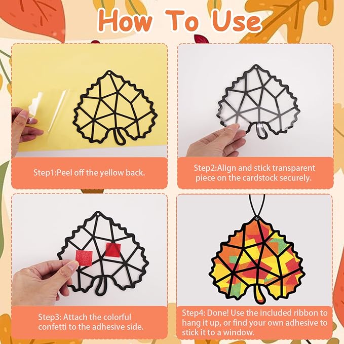Renbuzhu 40PCS Fall Crafts Bulk: Leaves Paper Suncatchers DIY Kit - Image 5