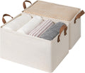 StorageWorks Storage Bins, Shelves Baskets for Organizing, Large Fabric Closet Organizers with Handles, Metal Frame, Beige（Cotton-linen）, 2-Pack