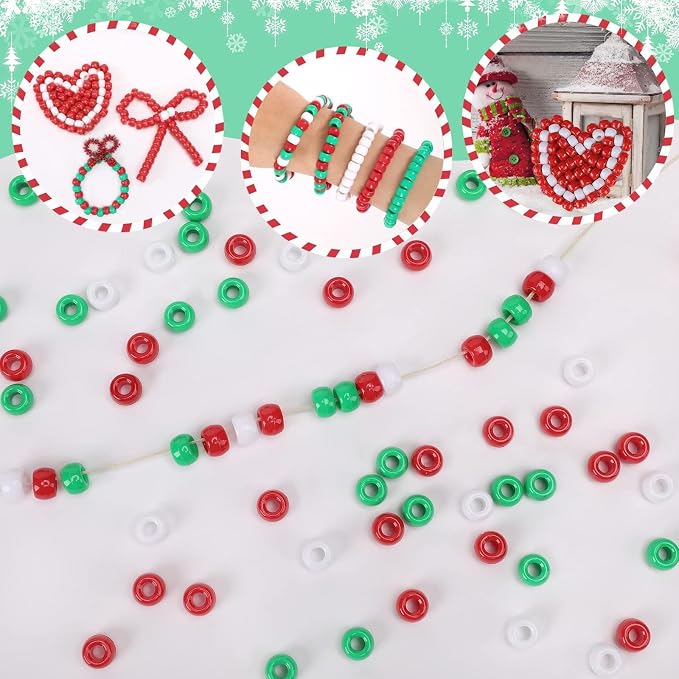 UPINS 1200Pcs Christmas Pony Beads Friendship Plastic Small Hair Beads Red - Image 2