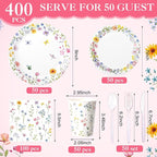 Pickmesh 400 Pcs Wildflower Party Supplies Floral Baby in Bloom Tableware - Image 2
