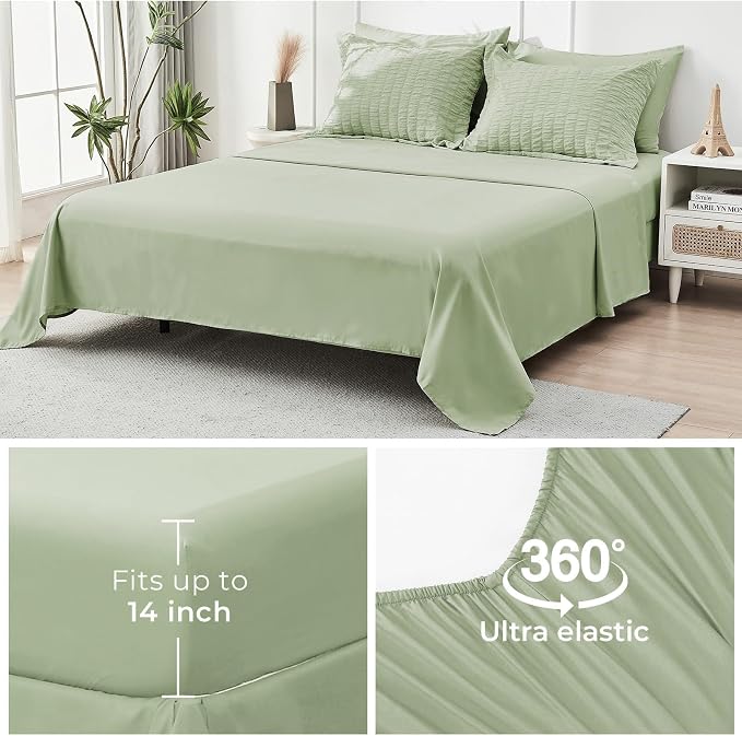 HYMOKEGE Light Green Twin Comforter Set Seersucker 5 Pieces, All Season Luxury - Image 6