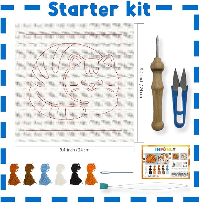 INFUNLY 2 Pcs Cats Punch Needle Embroidery Kit 9.4" DIY Punch Embroidery Kit - Image 4