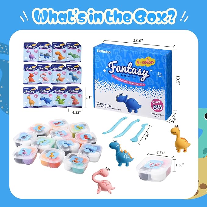 Both idea Air Dry Clay Kit, Dino Theme | 12 Packs, Non-Toxic Kids Gift | School - Image 3