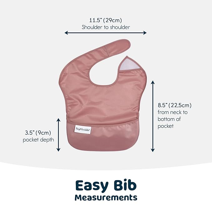 Tiny Twinkle Mess Proof Baby Bibs for Eating – Waterproof, Wipeable Toddler Bibs with Pocket – Baby Food Bibs for Girls & Boys(3 Pack,Sage,Taupe, Dandelion)