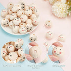 OLYCRAFT 40Pcs 5 Style Smiling Face Wooden Beads 25mm Round Painted Wooden Beads - Image 4