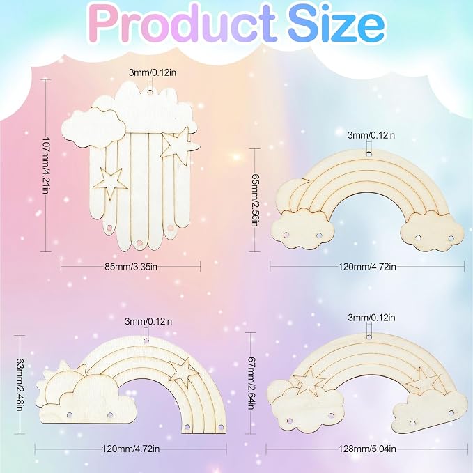 40 Pcs 4 Styles Unfinished Wood Rainbow Cutouts Wooden Rainbow Charms - Image 2