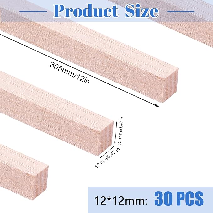 30 Pieces Balsa Wood Sticks 1/2 x 1/2 x 12 Inch Wood Strips Balsa Square Wooden - Image 2
