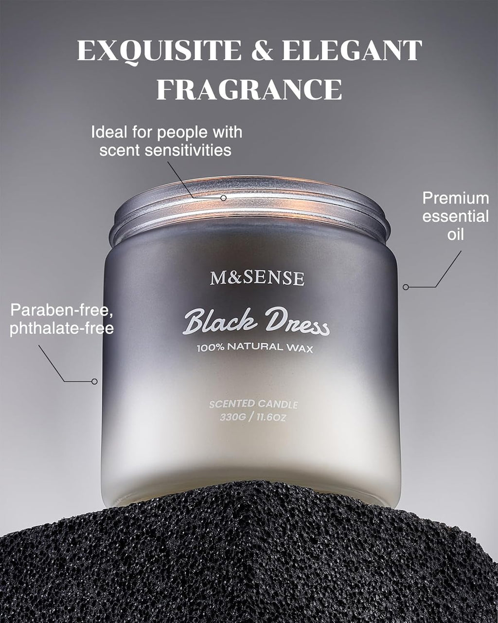 M&SENSE Vanilla Leather Scented Candles for Men, 11.6oz 2 Wick 70 Hours Long Lasting Soy Wax for Home Scented, Highly Scent Black Luxury Candles Home Fragrance Holiday Gifts for Him