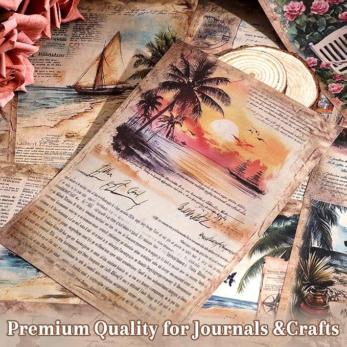 icceemee 160 Sheets Vintage Retro Scrapbook Paper, Junk Journaling Supplies Kit - Image 7