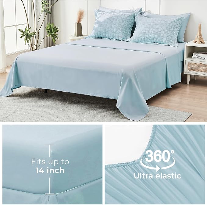 HYMOKEGE Lake Blue King Size Comforter Set Seersucker 7 Pieces, All Season - Image 7