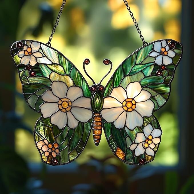 Daisy Fresh Butterfly Acrylic Suncatcher Stained Glass Effect Window Car by AVAGAN