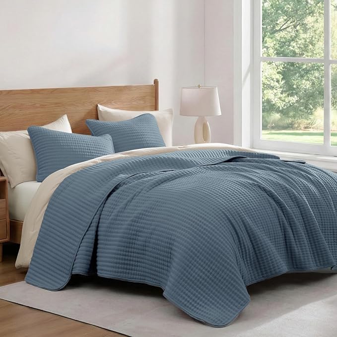 WRENSONGE Queen Quilt-3 Pieces Lightweight Bedspreads Oxford Blue Queen Size - Image 3