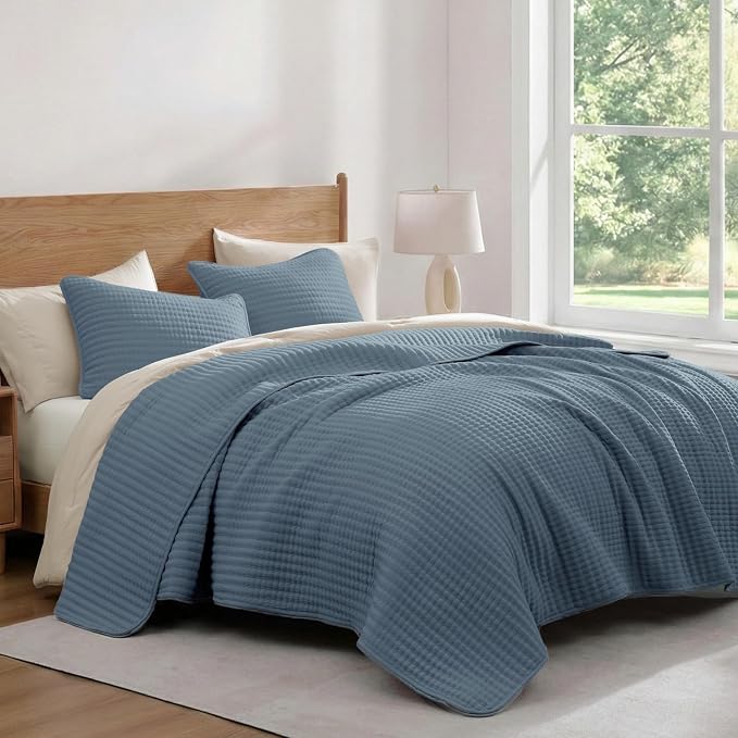 WRENSONGE Twin Quilt-2 Pieces Lightweight Bedspreads Oxford Blue Twin Quilt - Image 3