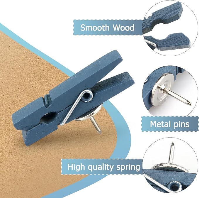 50 PCS Wooden Clips Push Pins Tacks - Image 4