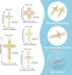 Cheriswelry 10pc Cubic Zirconia Cross Charms 18K Gold Plated Link Pendants | - Image 4