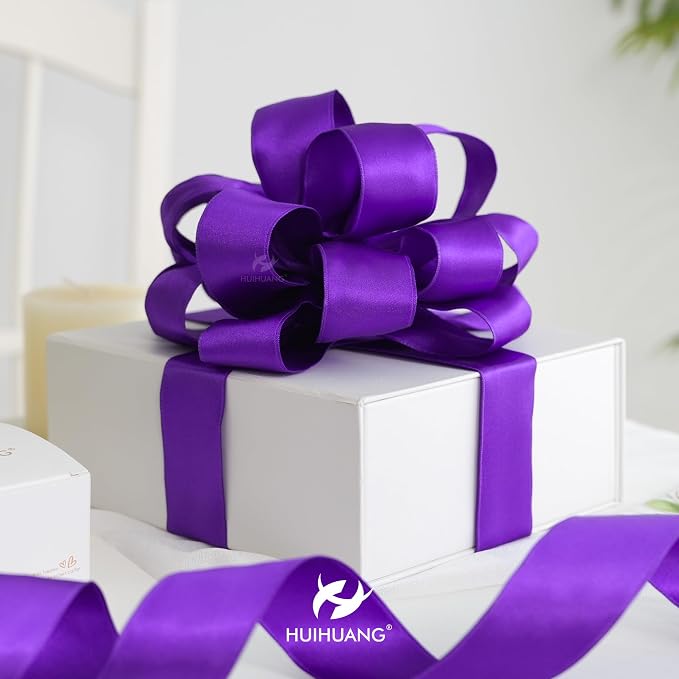 HUIHUANG Purple Satin Wired Ribbon 1-1/2 inch Dark Purple Wire Edge Ribbon - Image 8