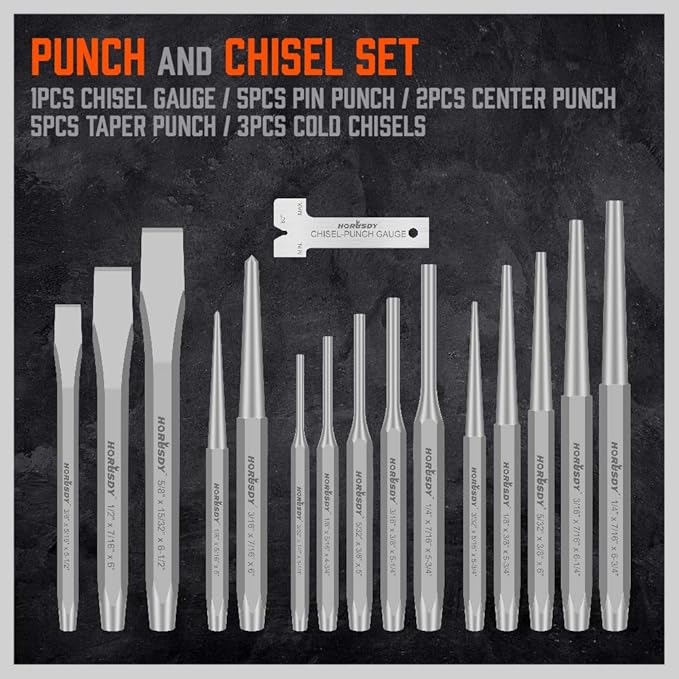 HORUSDY 16-Piece Punch and Chisel Set, Including Taper, Cold Chisels - Image 2