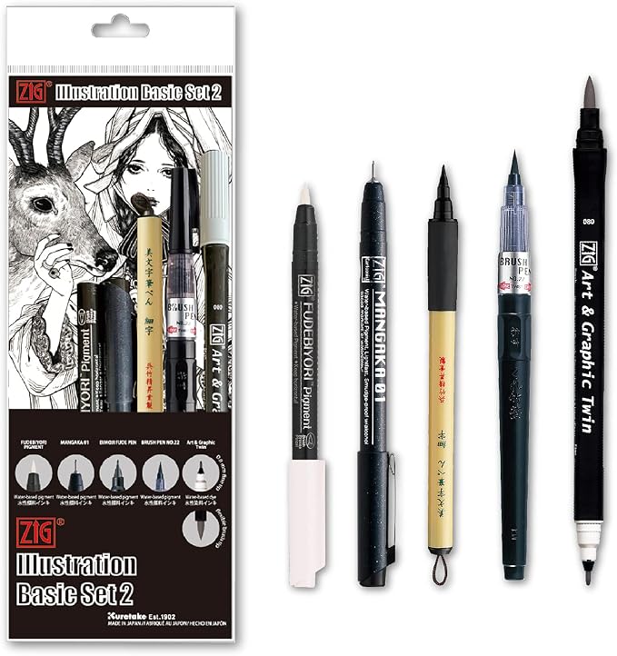 Kuretake Zig Inktober pen set, for Illustration, Manga Drawing, Lettering and by Kuretake