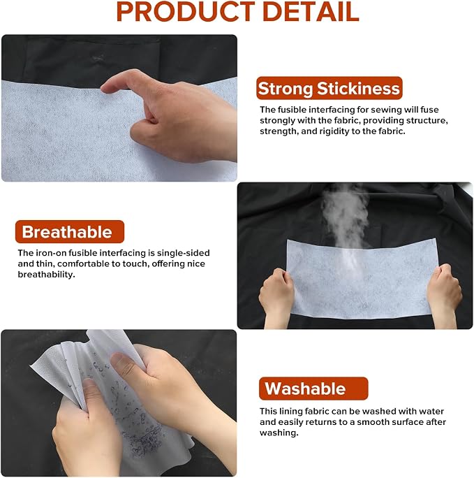 ZOMONETI Medium Weight 17in x 30yd White Iron On Non-Woven Fusible Interfacing - Image 5