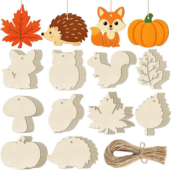 80PCS Wooden Fall Ornaments to Paint Thanksgiving Decorations, 10 Styles DIY by Sophena