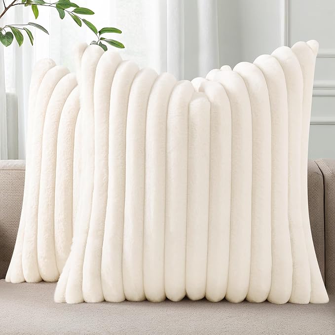 Pallene Faux Fur Plush Throw Pillow Covers 20x20 Set of 2, Luxury Soft Fluffy by PALLENE