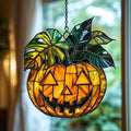 Monstera Jack-o'-Lantern Acrylic Suncatcher Stained Glass Effect Window Car by AVAGAN